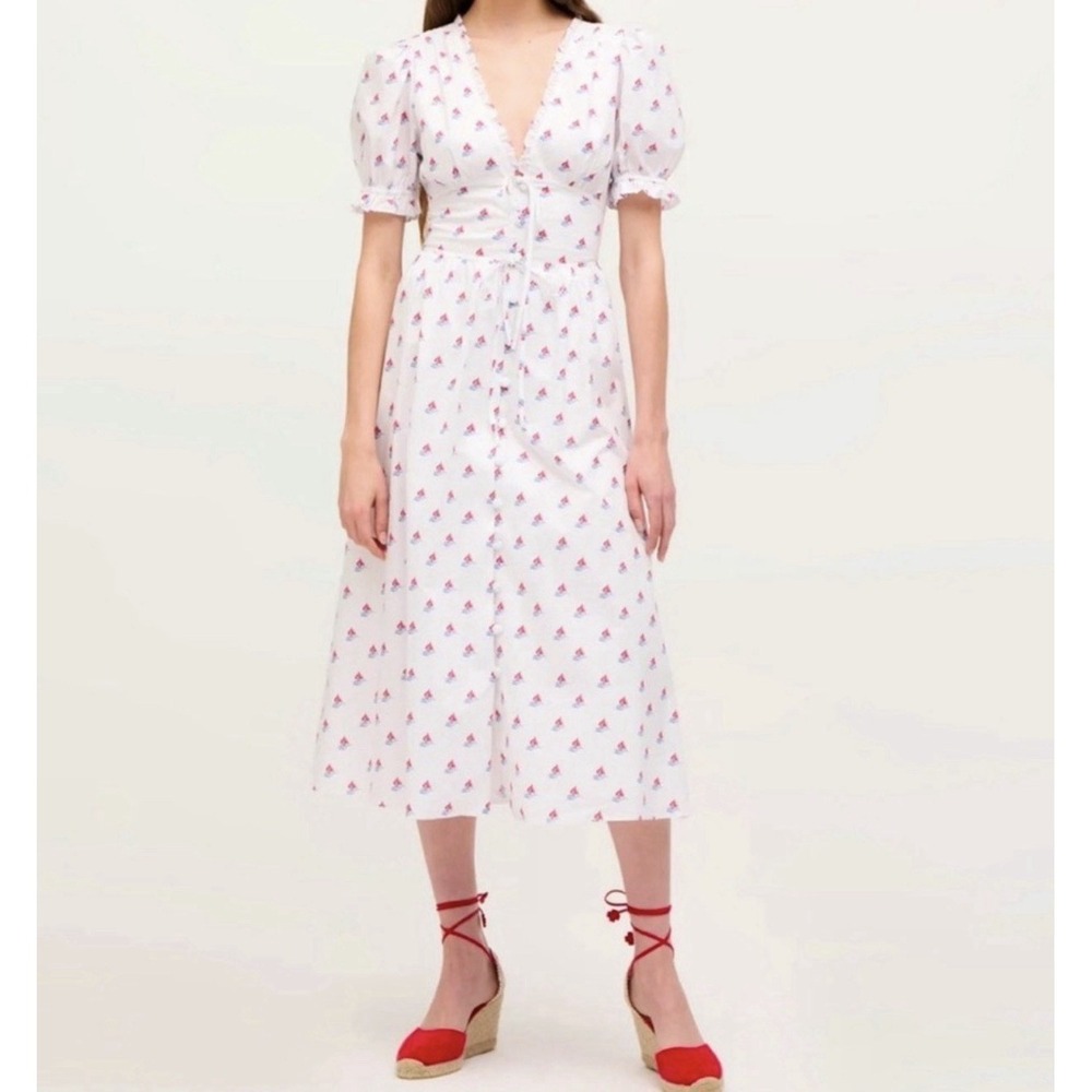 Hill House Home Sabrina Dress Size Medium White Love Boats Cotton Midi NWT